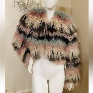 CHARLOTTE SIMONE Candy Multicoloured Mongolian Lambswool Cropped Jacket Size XS